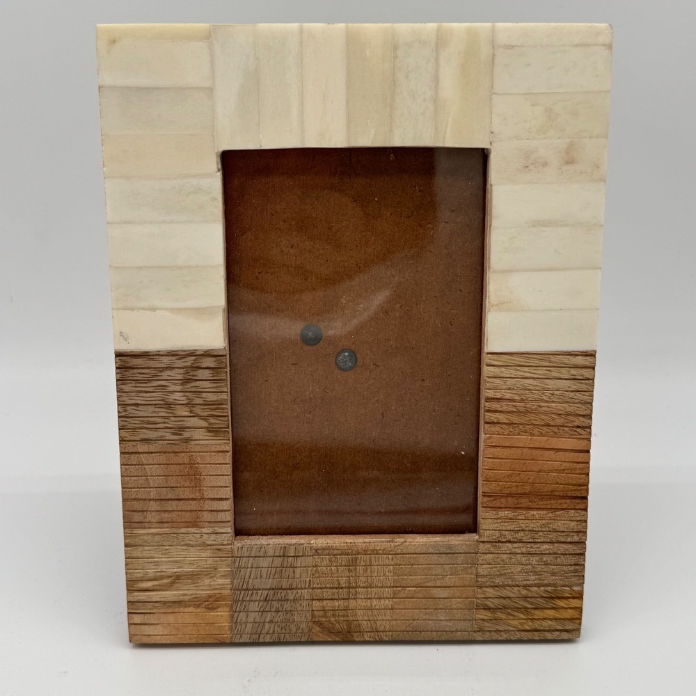 Secret Celebrity Wood Bone Tile Picture Frame Boho Two Tone Mix Material 3.5x5.5